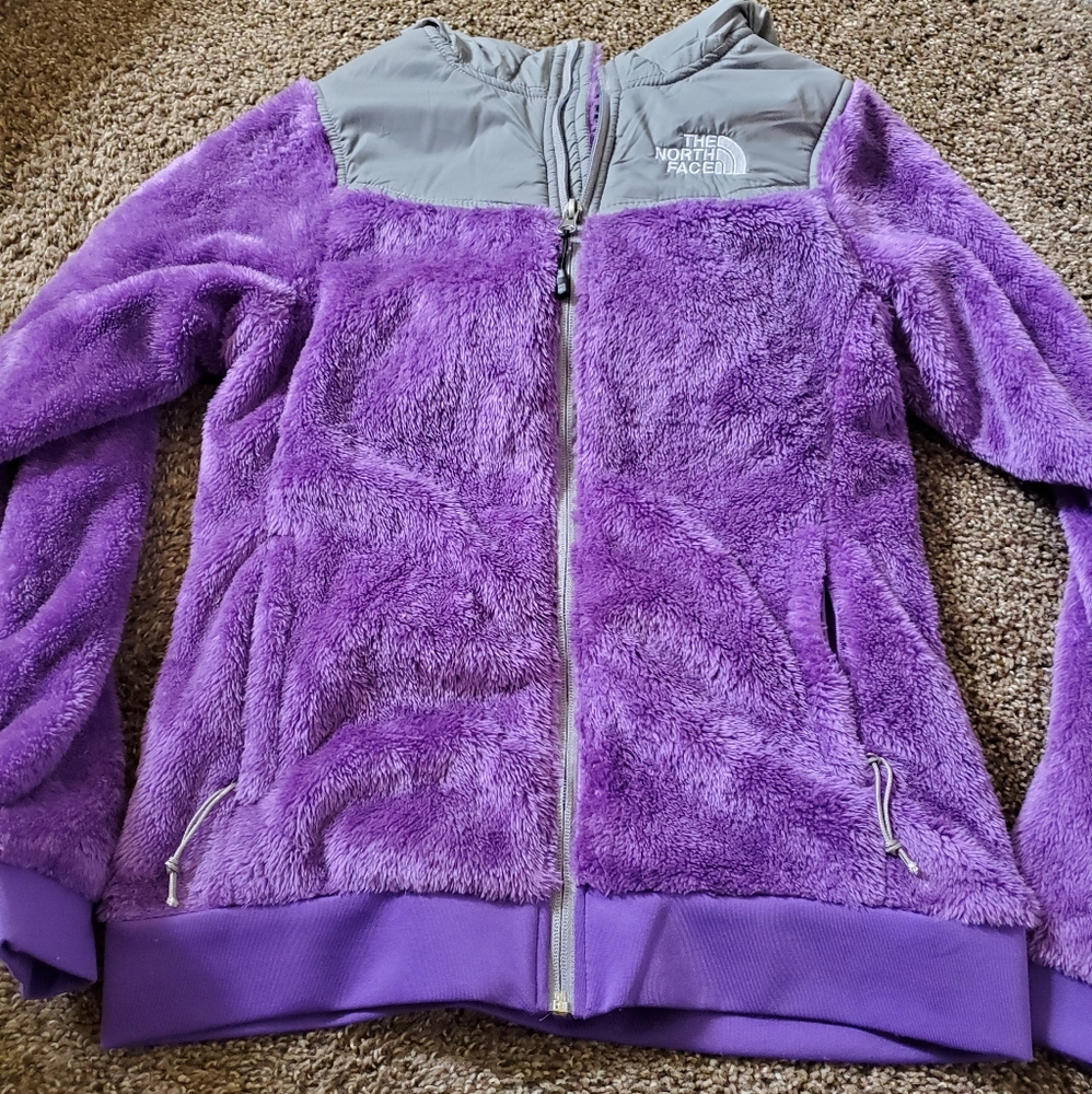 North face jacket purple plush fuzzy hooded fleece coat the northface preowned